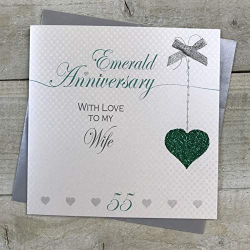 55th Emerald Wedding Anniversary Card for Wife - Handmade - Love Lines