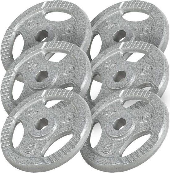 Gorilla Sports Gewichten Set 30 kg - 6 x 5 kg - Gripper Gietijzer - 30 mm