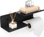 Unyqoos Porte-rouleau de toilette avec double étagère - Noir - Métal - 30 x 10 cm
