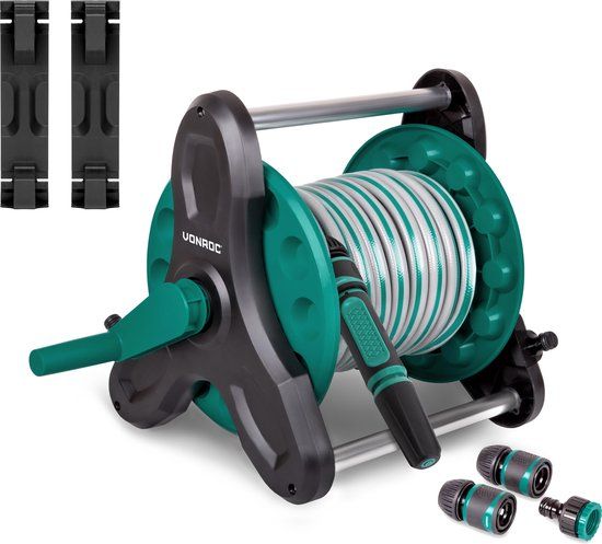 VONROC Slanghaspel set – Groen, 15m tuinslang, kunststof