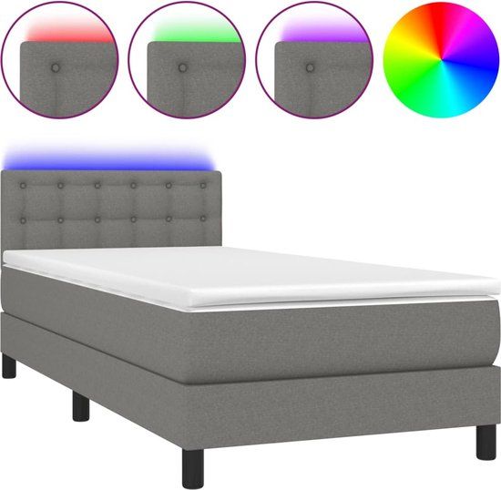 vidaXL Boxspring met Matras en LED Donkergrijs Stof 80x200 cm