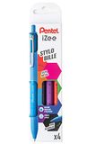 Pentel BX470/4EASY iZee balpen met metalen clip, zwart, rood, hemelsblauw, violet, 4 stuks