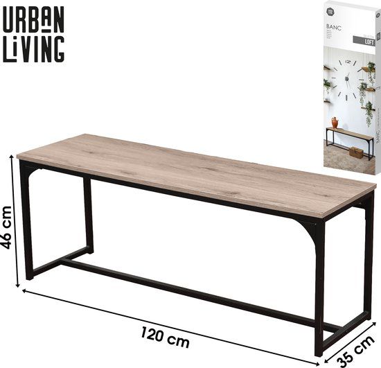 Urban Living "LOFT" Bank Zwart Metaal Hout 120x35x46cm