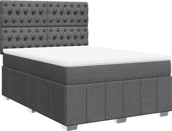 vidaXL Boxspring met matras stof donkergrijs 140x200 cm
