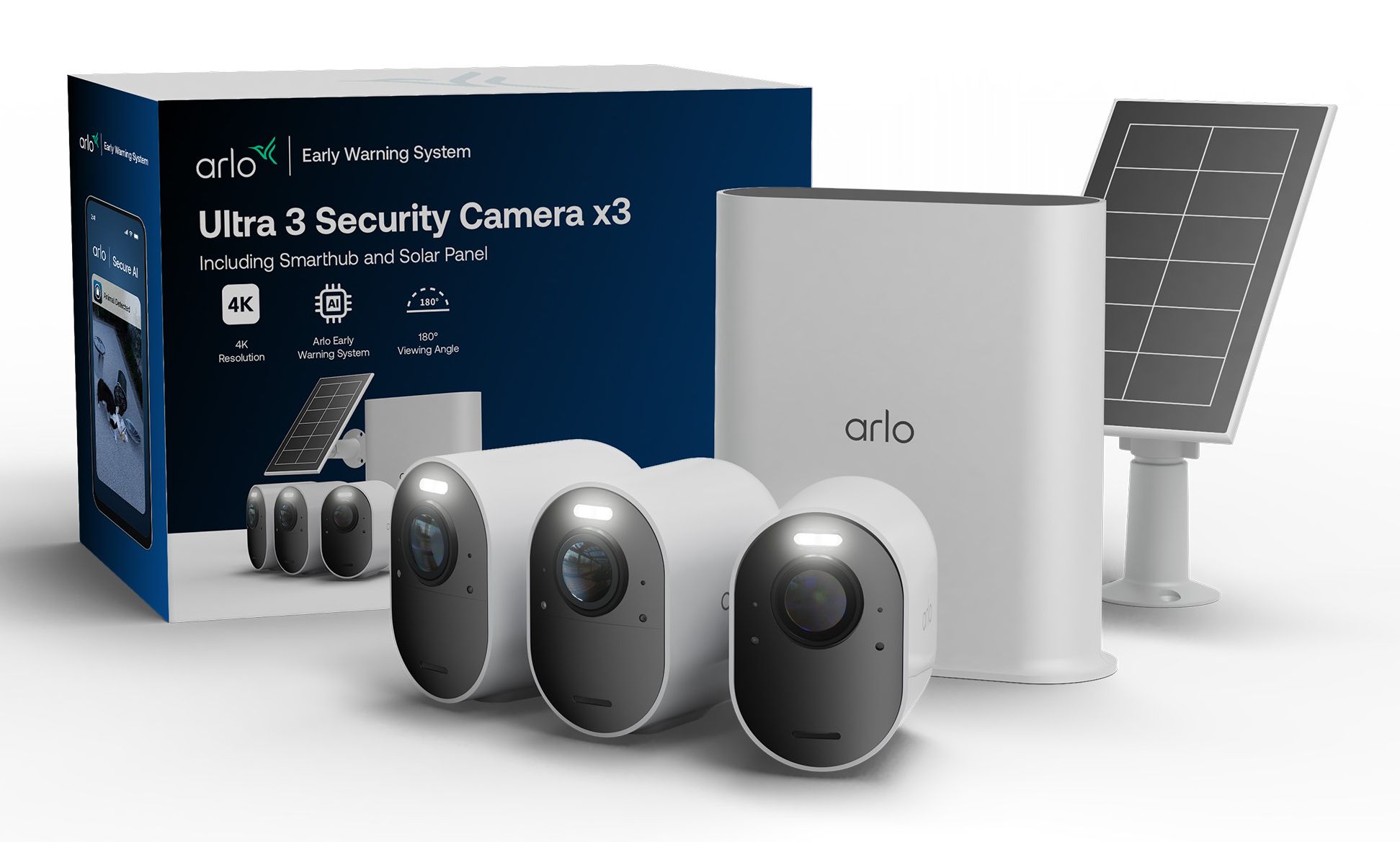 Arlo Ultra 3 4K Beveiligingscamera Set met 3 Camera's en Zonnepaneel