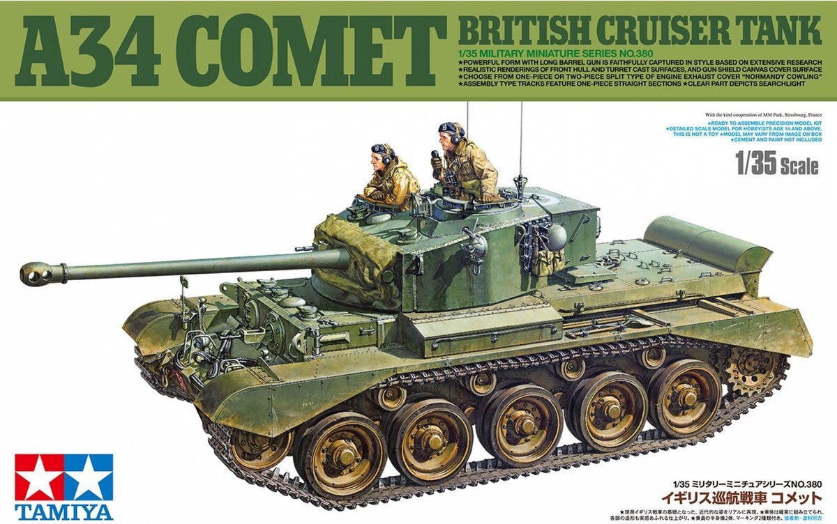 tamiya 35380 1:35 Brit. Panzer Comet A34 - getrouwe replica, modelbouw, plastic kit, hobby, lijmen, plastic kit, in elkaar zetten, onbeschilderd