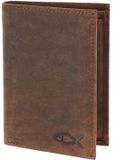 oxmox Leren portemonnee Leather RFID Protect Kombibörse Freedom Fish Embossed Vintage Dark Brown donkerbruin