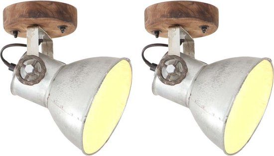 vidaXL Wand-/plafondlampen industrieel 2 st E27 20x25 cm zilverkleurig