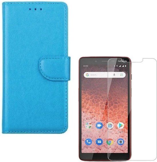 ZT Accessoires Hoesje Nokia 1 Plus - Portemonnee - Turquoise - Book Case - met Screenprotector