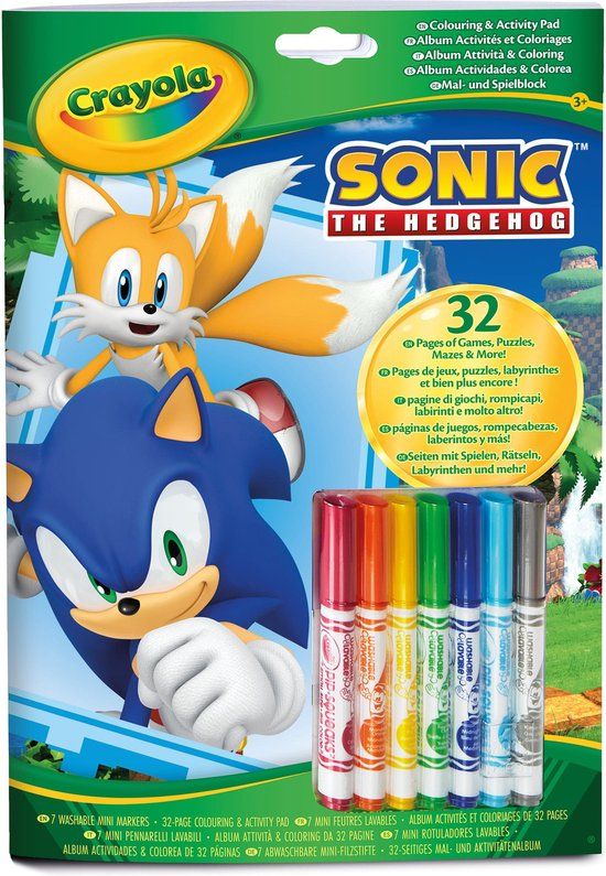 Crayola - Kleurboek - Sonic - 32 Kleurplaten En 7 Mini Uitwasbare Viltstiften