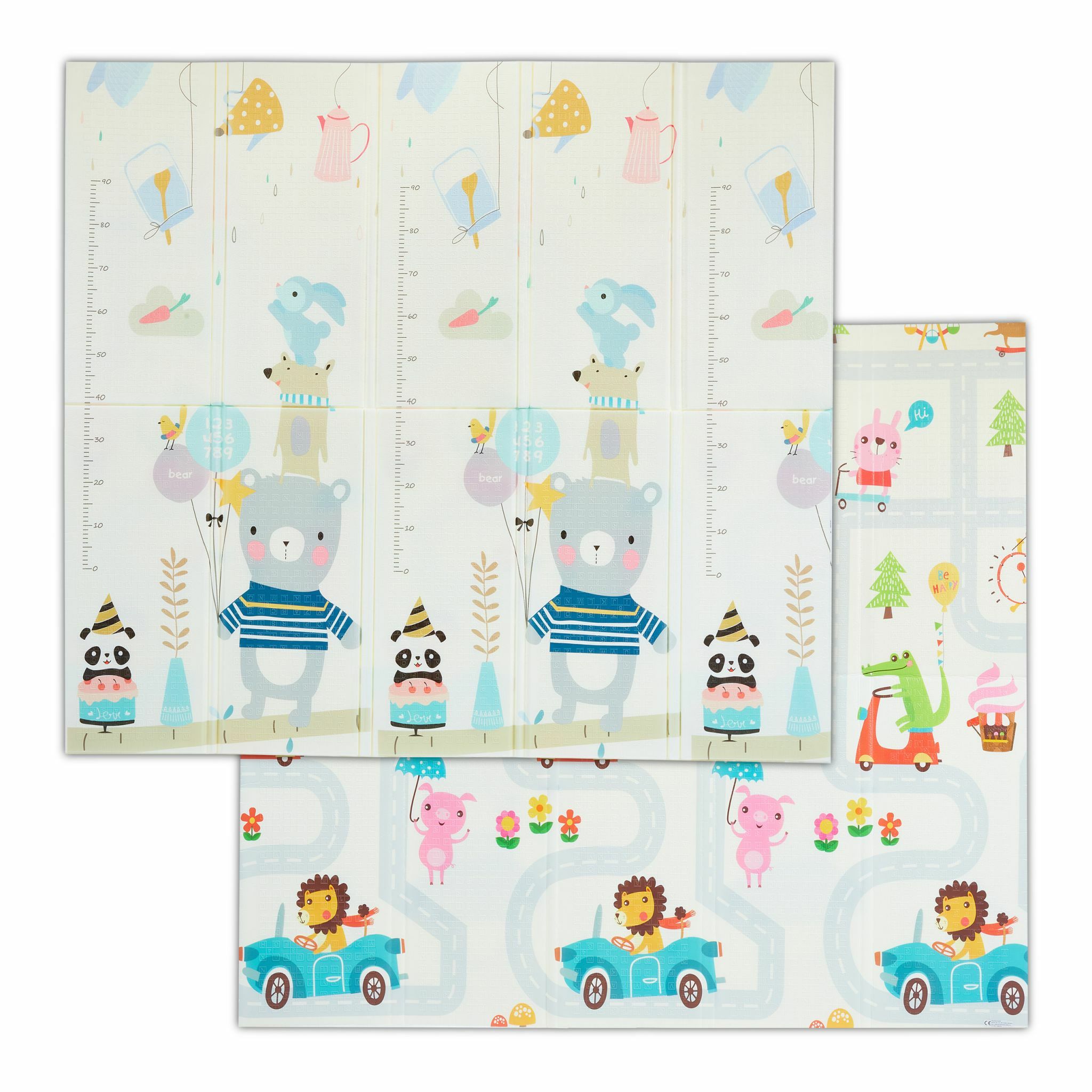 Relaxdays Speelmat dieren en verkeer - speelkleed - 195 x 175 cm - afwasbaar - kleurrijk