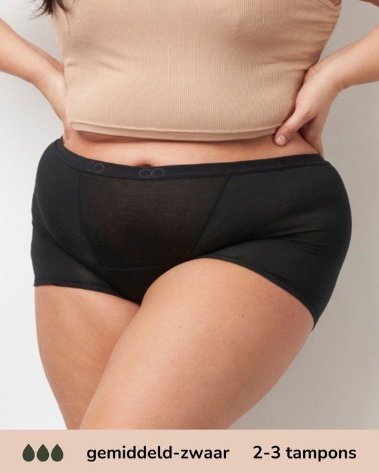 Moodies Undies Moodies menstruatie ondergoed - Bamboe Boyshort - gemiddeld/zwaar kruisje - maat XXL - zwart