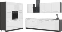 Vicco Complete keukeneenheid Fame-Line, Wit Hoogglans/Antraciet, 460 cm, WB Marmer