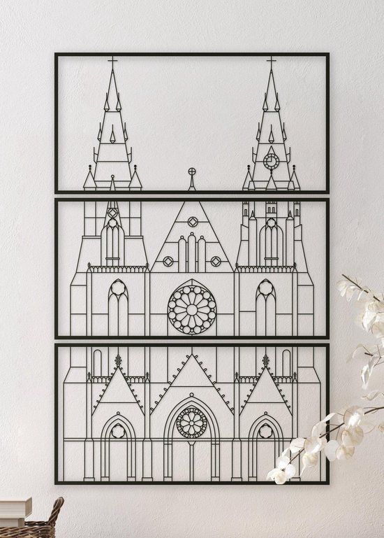 UniekAanJeMuur.nl Wanddecoratie Sint-Catharinakerk Eindhoven - L (60x95cm) - Zwart - Hout