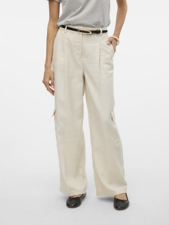 VERO MODA - VMFLORENCE MW WIDE LINEN DAD PANT - Dames - Leggings - Grijs