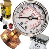 Flow Doctor Waterdruk Glycerine Gevulde Gauge Kit, All Purpose, 6-delige set, 0 tot 200 psi, standaard 3/4\" vrouwelijke tuinslangdraad plus 5 adapters om te testen op meerdere locaties binnen en