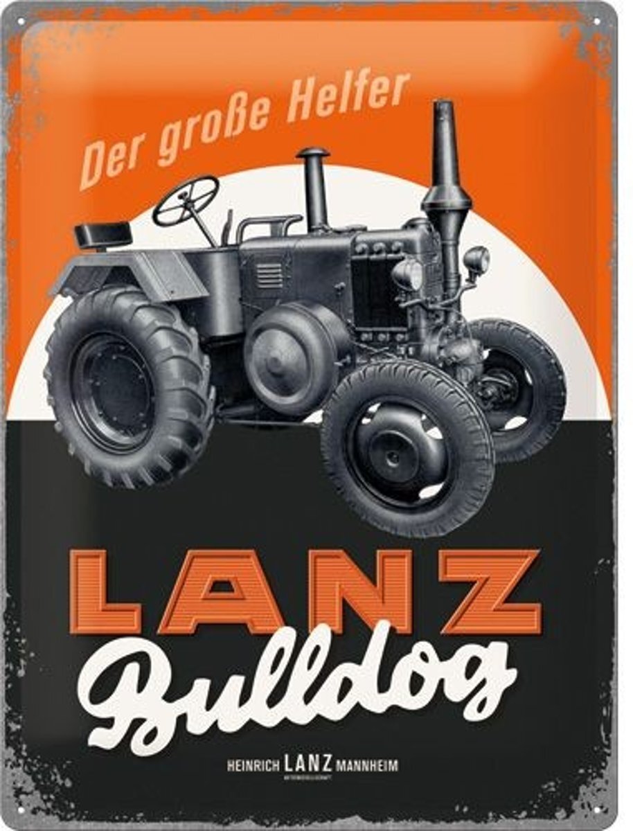 Nostalgic Art Merchandising LANZ Bulldog Der GroÃŸe Helfer Metalen wandbord in reliÃ«f 30x40 cm