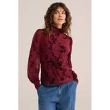 WE Fashion jersey gebloemde semi-transparante top met col - donkerrood