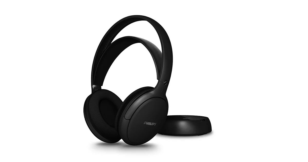 Philips SHD6000BK TV-hoofdtelefoon met 30 uur batterij, 30 m bereik, digitale 2,4 GHz verbinding, verwisselbare batterij, optische en 3,5 mm ingangen, over-ear comfort, zwart