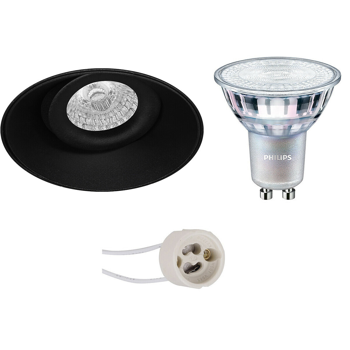 BES LED LED Spot Set - Pragmi Nivas Pro - GU10 Fitting - Inbouw Rond - Mat Zwart - Trimless - Kantelbaar - Ø150mm - Philips - MASTER 927 36D VLE - 3.7W - Warm Wit 2200K-2700K - DimTone Dimbaar