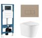 QeramiQ Dely Toiletset - reservoir encastrable Qeramiq Flush - abattant avec frein de chute - plaque de déclenchement en plastique taupe mat - boutons rectangulaires - blanc mat