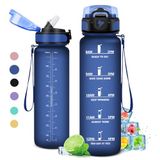 KollyKolla Drinkfles, 1 liter, drinkfles met rietje, lekvrije fitnessfles, sportwaterfles met tijdweergave, motiverende drinkfles voor volwassenen, fiets, reizen
