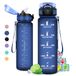KollyKolla Drinkfles, 1 liter, drinkfles met rietje, lekvrije fitnessfles, sportwaterfles met tijdweergave, motiverende drinkfles voor volwassenen, fiets, reizen