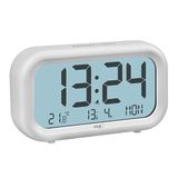 TFA Dostmann Nocta digitale wekker, 60.2052.02, LCD-display met grote tijdsaanduiding, sluimerfunctie, kamertemperatuur, weekdagweergave inclusief datum, luid alarm, wit