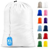 Nylon Icecat Nylon XL waszak - vergrendelbare trekkoordsluiting, machinewasbaar, deze grote tassen passen in een wasmand en sterk genoeg om maximaal twee ladingen kleding te dragen (wit | 30\" x 40\")