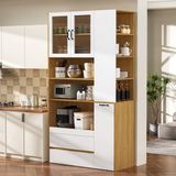 STILVORA Buffetkast - Met Uittrekbare Plank En Geribbeld Glas - Voor Keuken En Eetkamer - MDF - 100x40x200 Cm - Wit;Natuurlijk