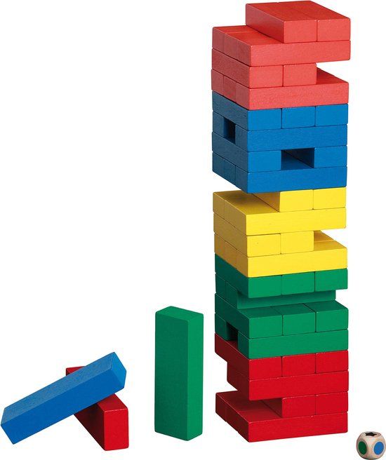 Philos Timber vallende toren gekleurd - Houten spel - 75x75x300mm