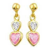 Lucardi Boucles d'oreilles cœur zircone rose - Boucles d'oreilles - Cadeau - 14 carats Or - Or jaune