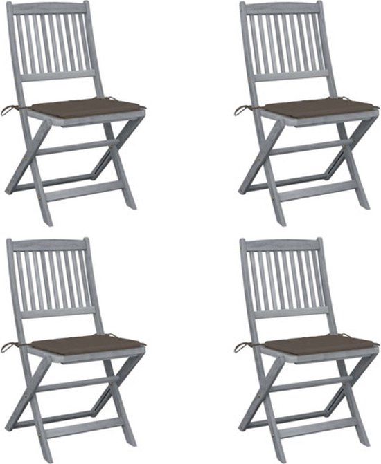 vidaXL Set van 4 klapstoelen met kussens, massief acaciahout, taupe