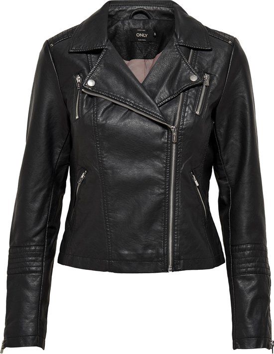 ONLY ONLGEMMA Faux Leather Biker Jacket Women - Size 44 - Black