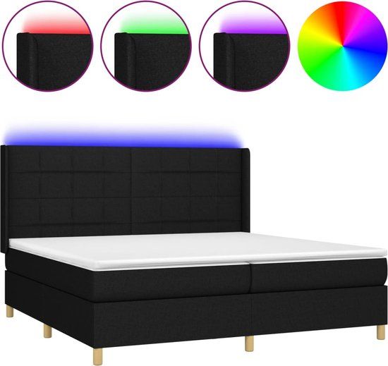 vidaXL Boxspring met matras en LED stof zwart 200x200 cm