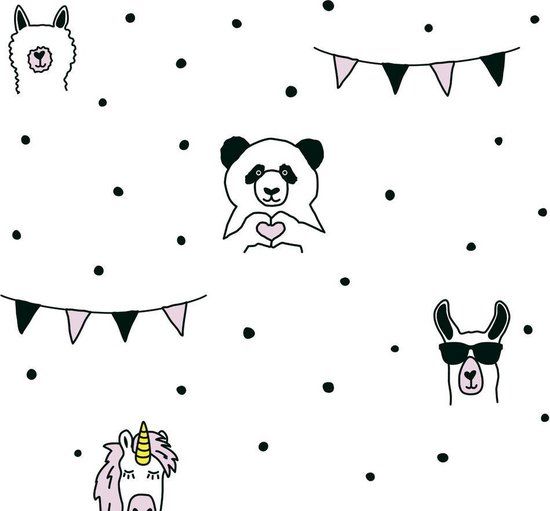 A.S. Création Little Love Dieren Behang - Roze Zwart Wit Geel - Kinderkamer - Vliesbehang