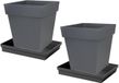 EDA Set van 2 bloempotten Toscane vierkant zwart 32x32x32cm + onderschalen