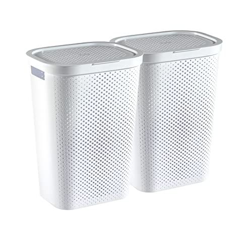 Curver Infinity Recycled Wasmand met deksel - 120L - Wit - 2 stuks