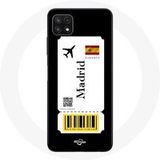 Maniacase Hoesje voor Samsung Galaxy A22 5G Vliegticket Madrid Spanje