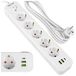 Vayox stekkerdoos met 5 Schuko-aansluitingen, 3 meter, wit | Meervoudige stekkerdoos met 1x USB-C en 2x USB-A (1A) | 2500W, stekkerdoos met schakelaar, Schuko