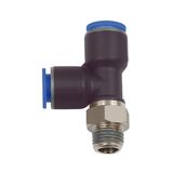 Riegler T-steeksluiting. »Blauwe serie«, L-vorm, draaibaar, R 1/2 a., voor slot buiten-Ø 8 mm, werkdruk max. 15 bar, kunststof/MS vern.