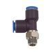 Riegler T-steeksluiting. »Blauwe serie«, L-vorm, draaibaar, R 1/2 a., voor slot buiten-Ø 8 mm, werkdruk max. 15 bar, kunststof/MS vern.