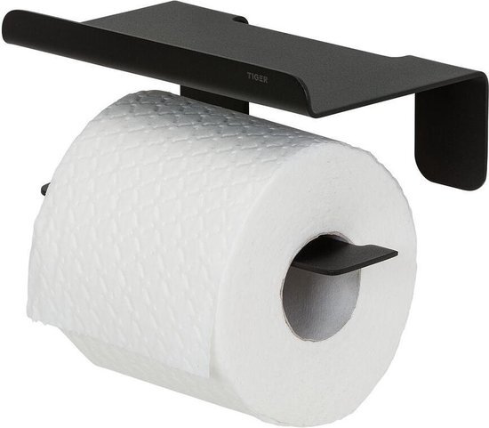 Tiger Colar Toiletrolhouder met planchet - Zwart