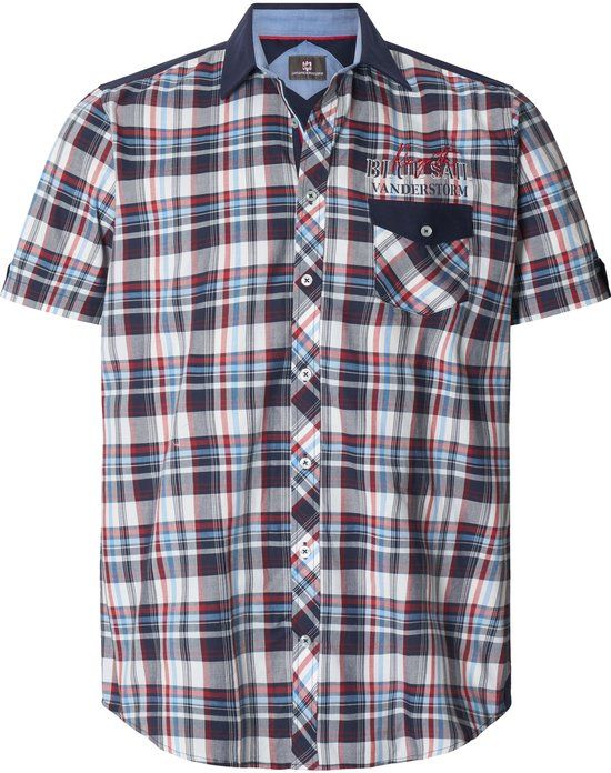 Jan Vanderstorm Heren Overhemd Met Korte Mouwen - 47/48 - Donkerblauw - Plus Size