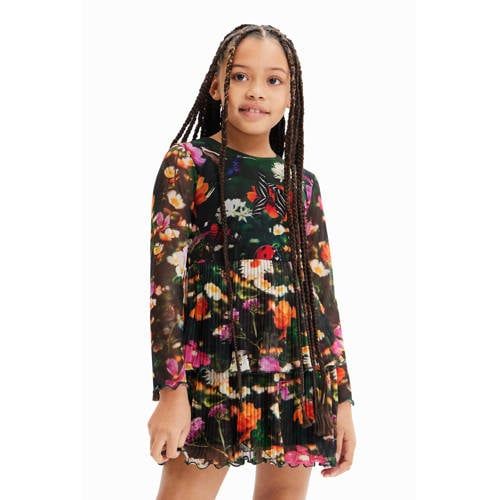 Desigual Gebloemde Semi-Transparante A-lijn Jurk Zwart/Multicolor