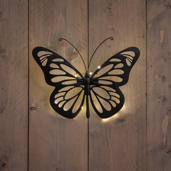 Anna's Collection Solar wandlamp - vlinder - metaal - zwart