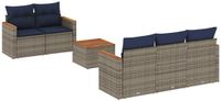 vidaXL 6-delige tuinbankset met kussens, grijs, polyrotan