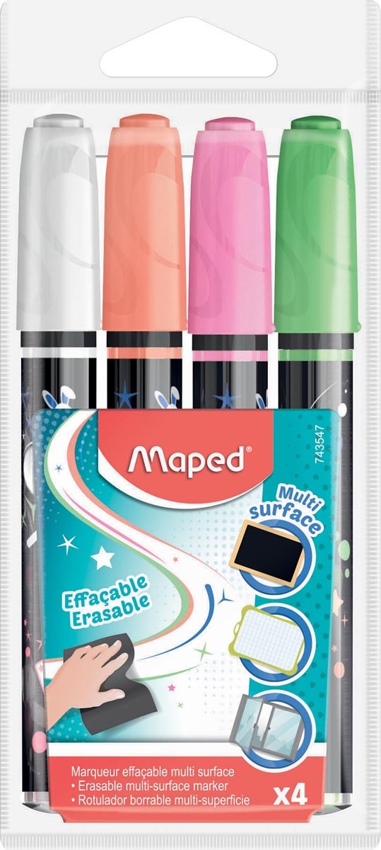 Maped krijtmarker etui met 4 stuks in geassorteerde kleuren