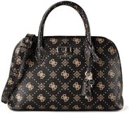 GUESS Emelie Logo Two Comp Satchel Espresso Logo donkerbruin handtas schoudertas