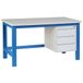Sofame Werkbank SI40 gemelamineerd blad, ladeblok met 3 lades en onderstel blauw RAL 5015